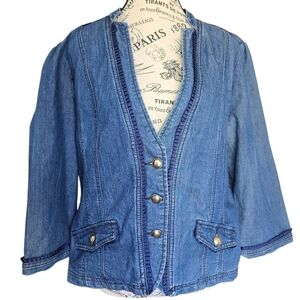 Dress Barn Blue Denim Jean Jacket with Dark Trim